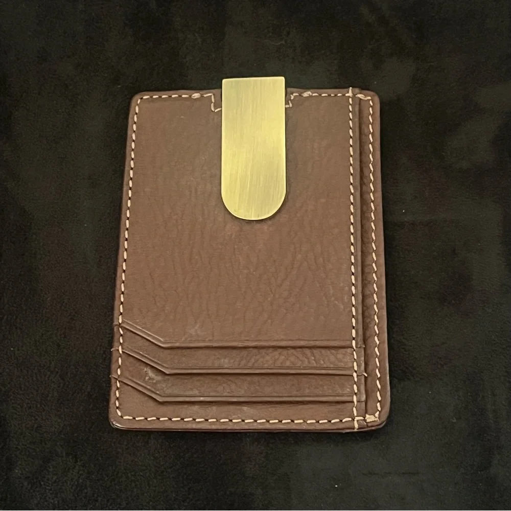 Vintage Buxton Brown Credit Card Wallet Genuine Leather w/ Money Clip